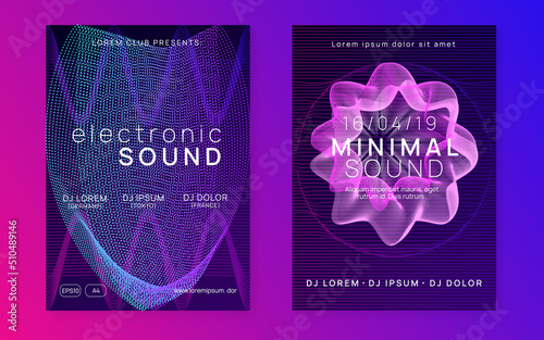 Neon flyer trance event. Techno dj party. Electro dance music. Electronic sound. Club fest poster.