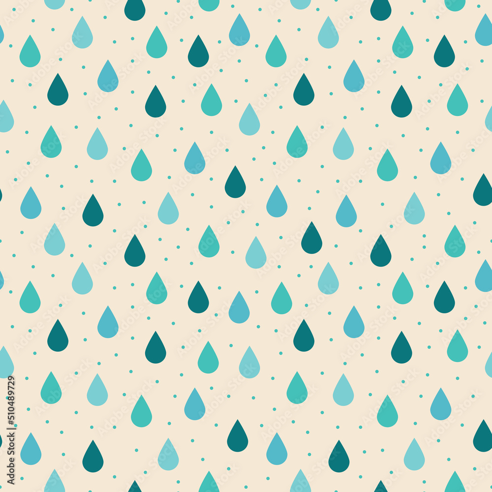 Cute raindrop seamless vector pattern. Aqua blue and teal tear drop ...