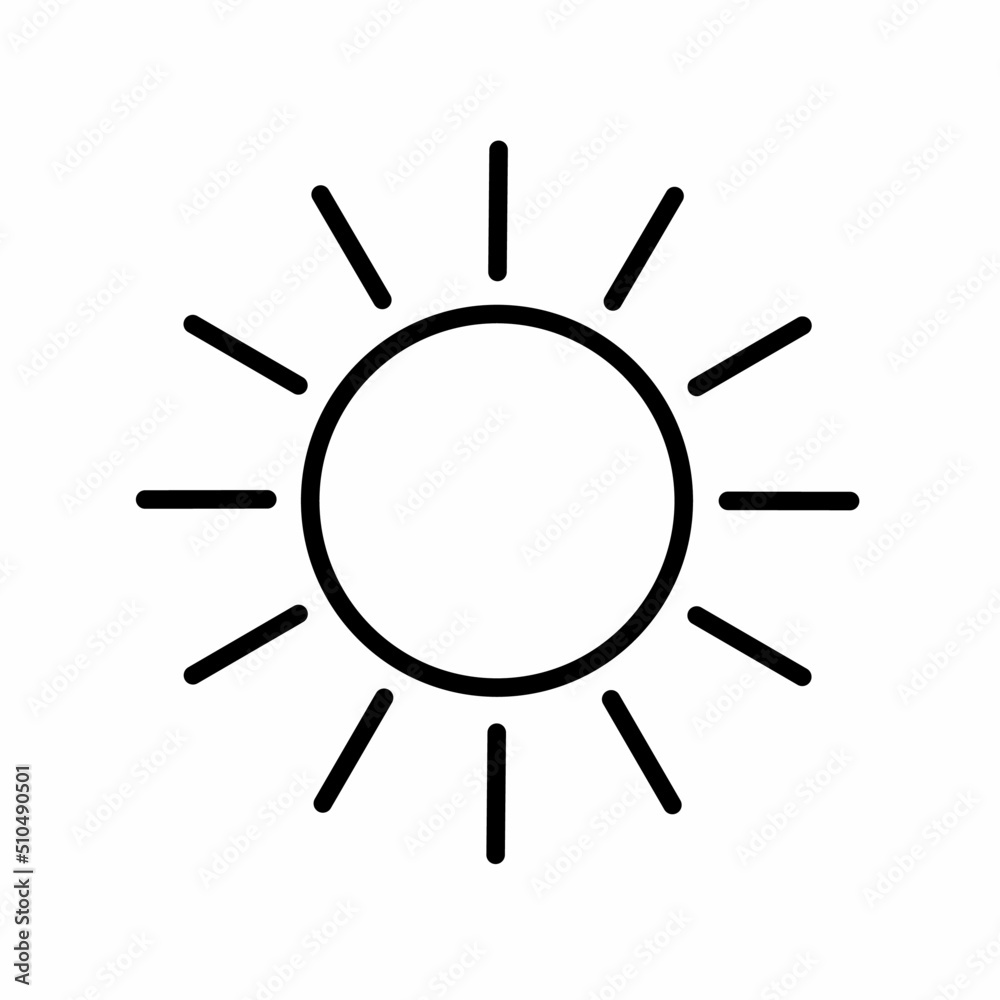 Black thin line sun icon isolated on white background. Logo design concept for sun, energy, heat, light and shine. Vector illustration of modern thin line icon