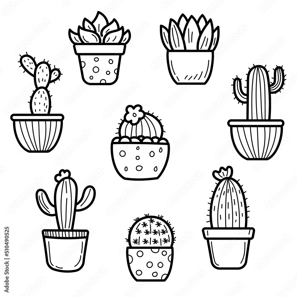 Set of cute cactus doodle illustrations isolated on white background Set of cute cactus doodle illustrations isolated on white background