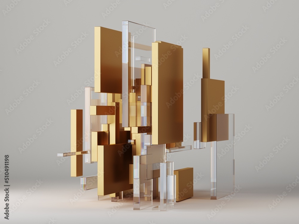 3d render, abstract modern background with golden and crystal geometric vertical panels isolated on white 3d render, abstract modern background with golden and crystal geometric vertical panels isolated on white