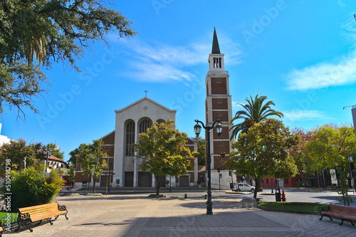 Vieew of the cathedral of Talca in Chile. 