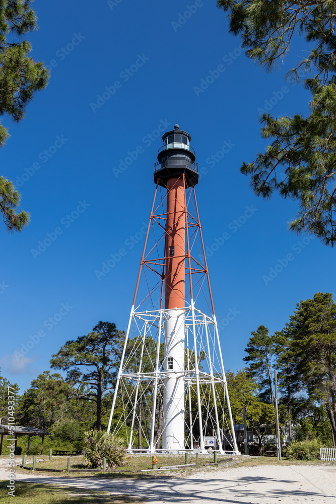 Crooked River lighthouse on the Florida Gulf coast near Carabelle on a beautiful clear sunny day