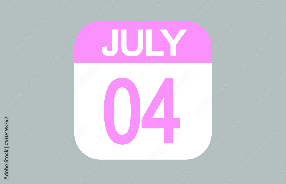 July day 4 calendar date icon. Calendar template for July days in pink. July day 4 calendar date icon. Calendar template for July days in pink.