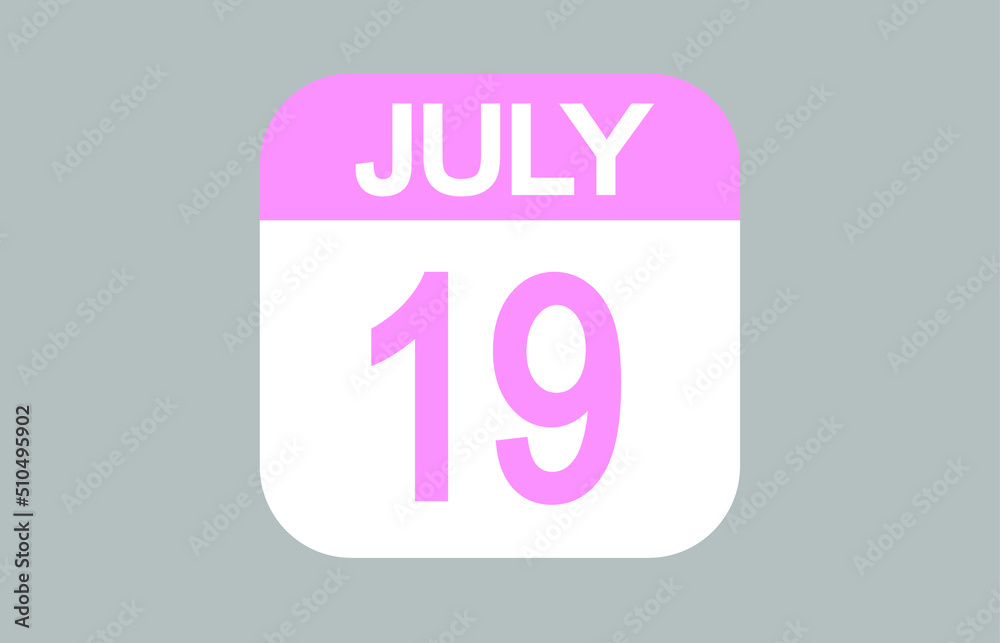 July day 19 calendar date icon. Calendar template for July days in pink. July day 19 calendar date icon. Calendar template for July days in pink.