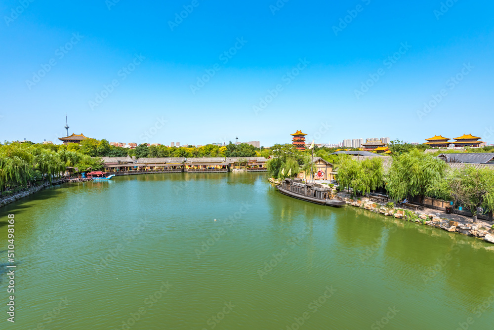 Kaifeng Millennium City Park, a Large-scale Historical Cultural Theme Park in Chinese Famous Ancient City of Kaifeng, Henan Province, China.