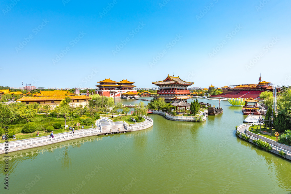 Kaifeng Millennium City Park, a Large-scale Historical Cultural Theme Park in Chinese Famous Ancient City of Kaifeng, Henan Province, China.