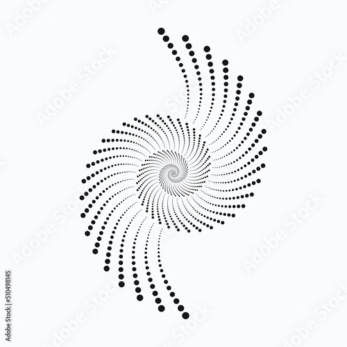 Circle halftone spiral background. dots abstract concentric circle. spiral, swirl, twirl element. Circular and radial dots helix. Segmented circle with rotation.