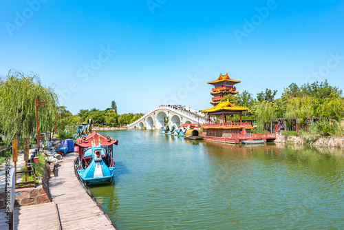 Kaifeng Millennium City Park, a Large-scale Historical Cultural Theme Park in Chinese Famous Ancient City of Kaifeng, Henan Province, China.