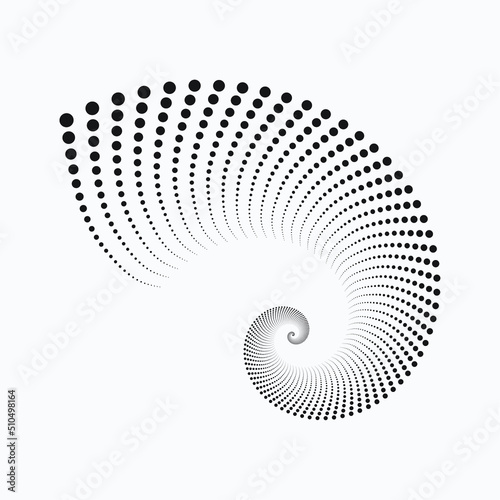 Circle halftone spiral background. dots abstract concentric circle. spiral, swirl, twirl element. Circular and radial dots helix. Segmented circle with rotation.