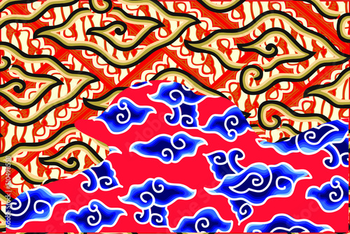 The development of the Mega Mendung motif, a typical Indonesian batik motif in West Java, curved line patterns with cloud objects, with various artistic developments and colo