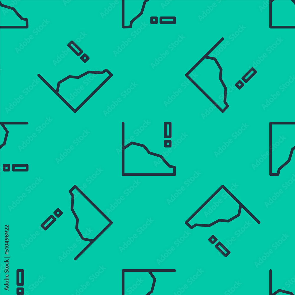 Blue line Financial growth decrease icon isolated seamless pattern on green background. Increasing revenue. Vector Blue line Financial growth decrease icon isolated seamless pattern on green background. Increasing revenue. Vector
