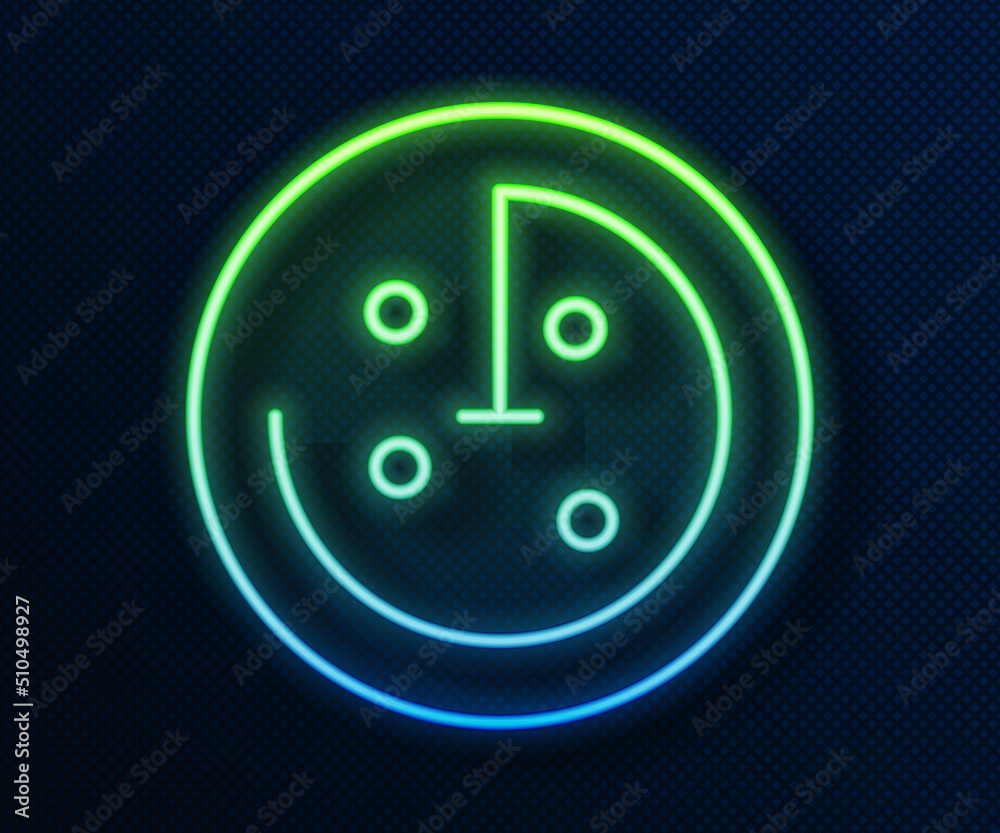 Glowing neon line Radar with targets on monitor in searching icon isolated on blue background. Search system. Navy sonar. Vector Glowing neon line Radar with targets on monitor in searching icon isolated on blue background. Search system. Navy sonar. Vector