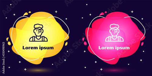 Set line Jeweler man icon isolated on blue background. Abstract banner with liquid shapes. Vector