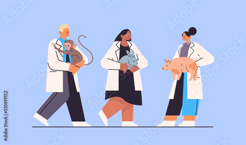 scientists doing experiments in lab with experimental animals biological genetic engineering research at laboratory