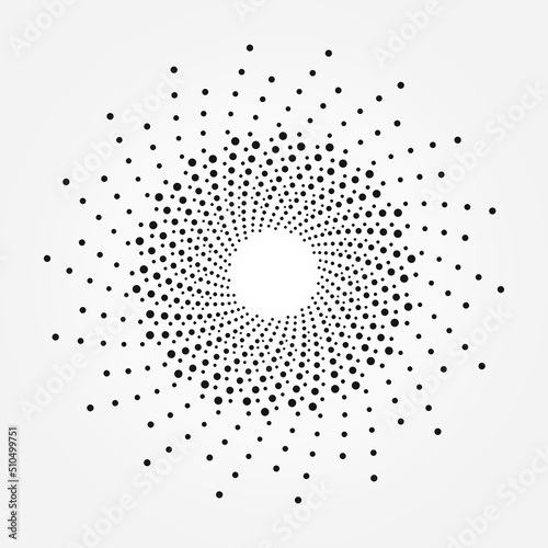 Abstract circle halftone spiral background. Dotted concentric circle. Spiral, swirl, twirl vector element. Circular and radial dots helix background. Halftone design element. Fabric design.