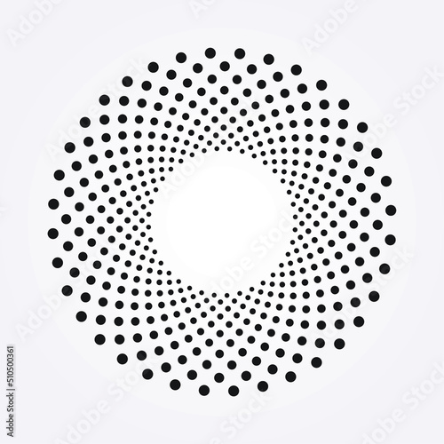 Circle halftone spiral backdrop. Dotted abstract concentric circle. spiral, swirl, twirl element. Circular and radial dots helix. Design element for multipurpose use. photo
