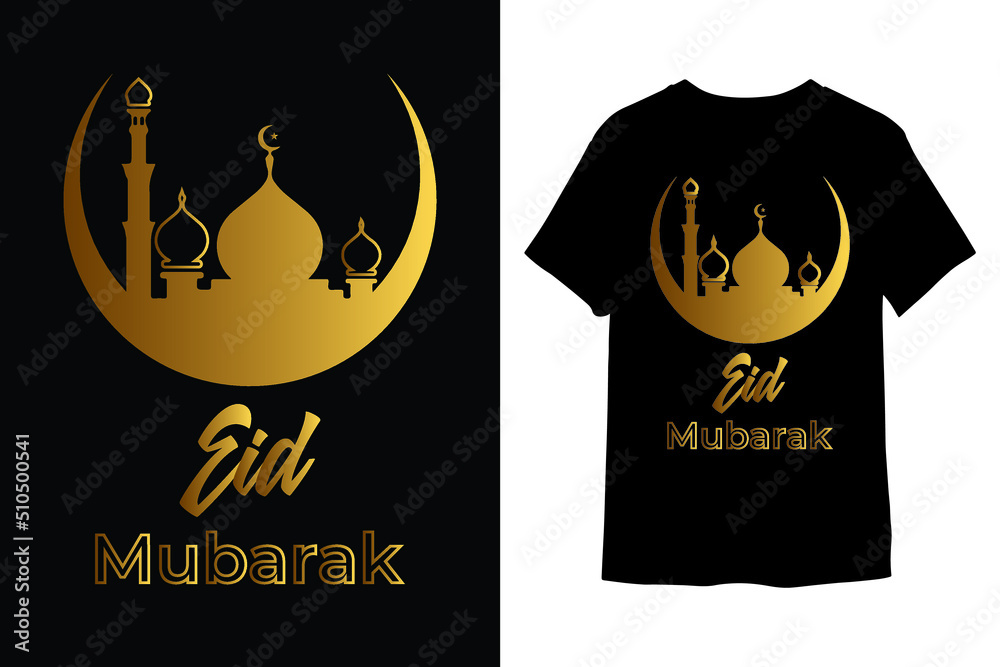 Eid Mubarak t-shirt design with mosque vector 