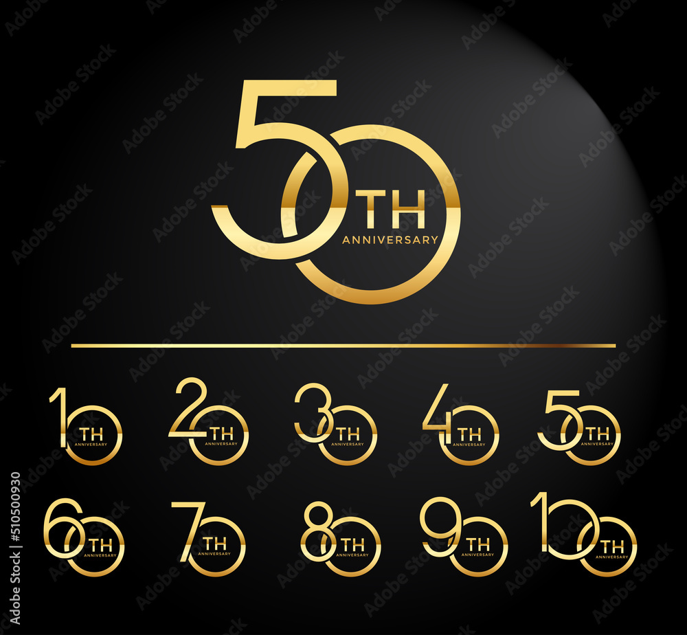 set of anniversary logo style golden color overlapping number on black background for celebration set of anniversary logo style golden color overlapping number on black background for celebration
