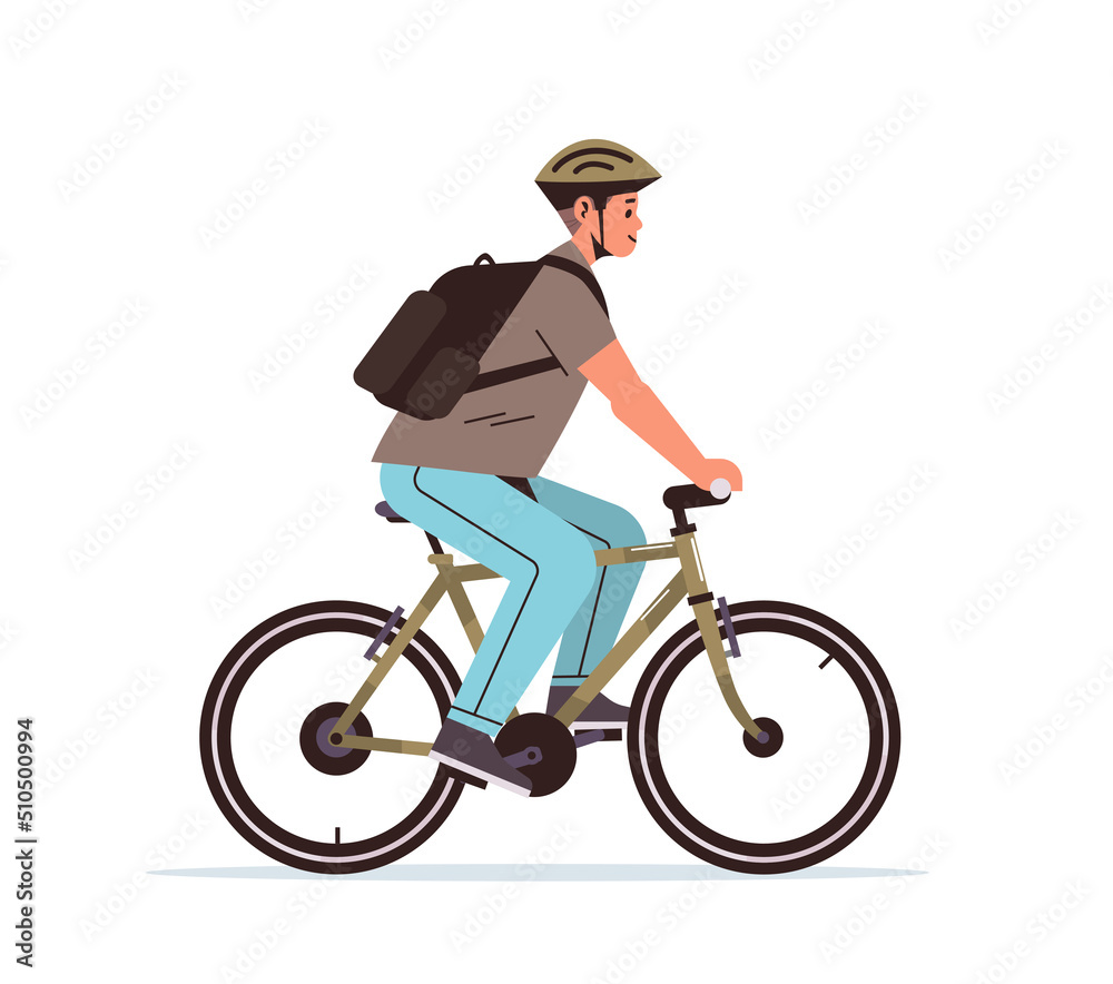 Fototapeta premium young man in helmet cycling sportsman riding bicycle workout healthy lifestyle concept