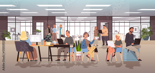 businesspeople discussing during meeting business people working together in modern office teamwork concept