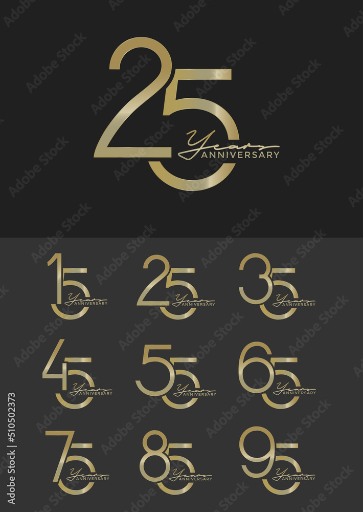 set of anniversary with calligraphy gold color on black background for special moment set of anniversary with calligraphy gold color on black background for special moment