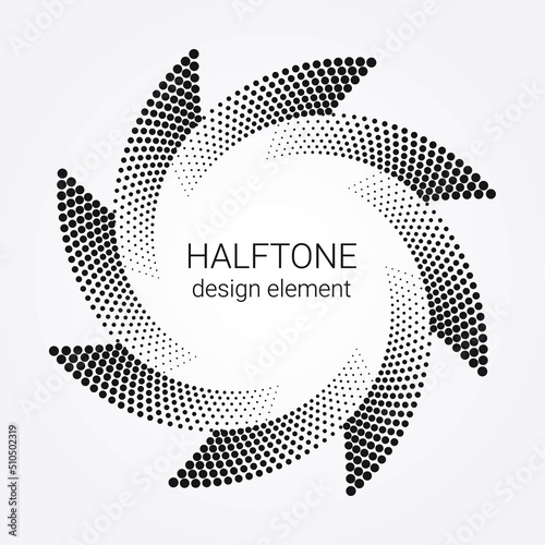 Circle halftone spiral backdrop. Dotted abstract concentric circle. spiral, swirl, twirl element. Circular and radial dots helix. Design element for multipurpose use.