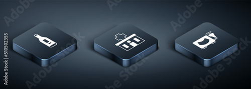 Set Isometric Digital thermometer, Ultrasound and Hospital building icon. Vector