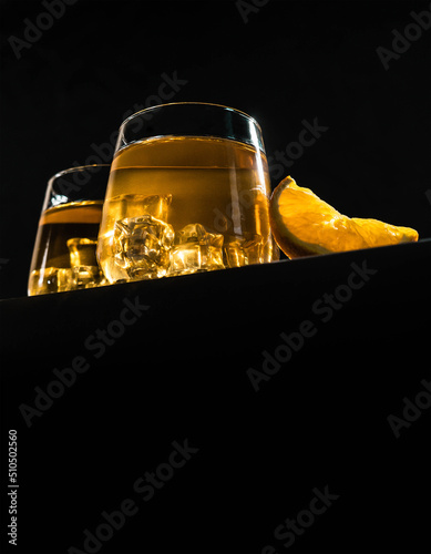 ice cocktail. drink with orange juice and ice. summer refreshing cocktail. fruit drink. fruit tea