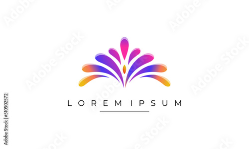 illustration vector graphic logo design, logogram pictogram combination abstract fountain and peacock, colorful gradient