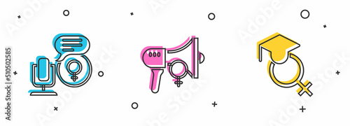Set Microphone, Feminist activist and Teacher icon. Vector