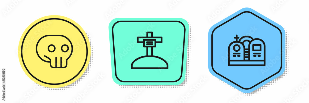 Set line Skull, Grave with cross and tombstone. Colored shapes. Vector Set line Skull, Grave with cross and tombstone. Colored shapes. Vector