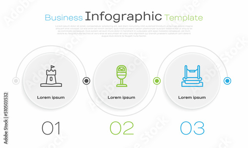 Set line Sand tower, Trash can and Bungee. Business infographic template. Vector