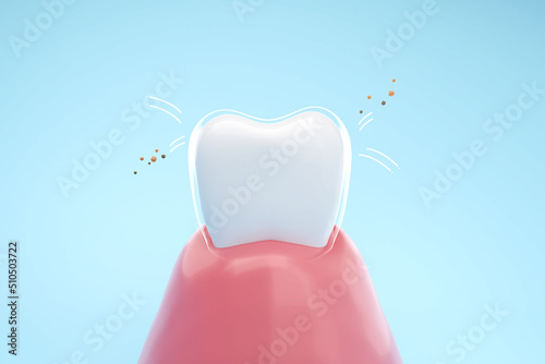 Teeth protected food stuck and bacterial by coated of fluoride, keep teeth and gums healthy. Dental and Oral hygiene concept. 3D rendering