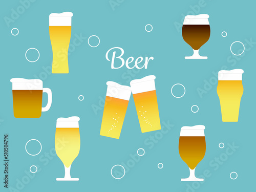 いろいろなグラスのクラフトビールのおしゃれイラスト