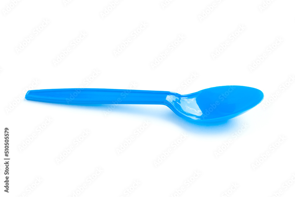 Blue plastic spoon on white background Blue plastic spoon on white background