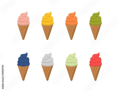 8 colourful ice cream cones, soft dairy, iced deliciously sweet