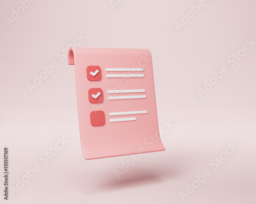 3D clipboard and pencil
 on pink background, notepad icon
 photo