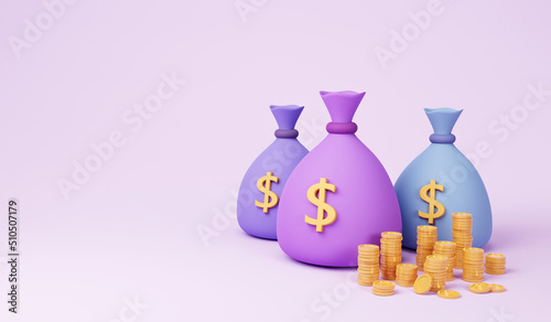 money bags icon, money saving concept. difference money bags on purple background