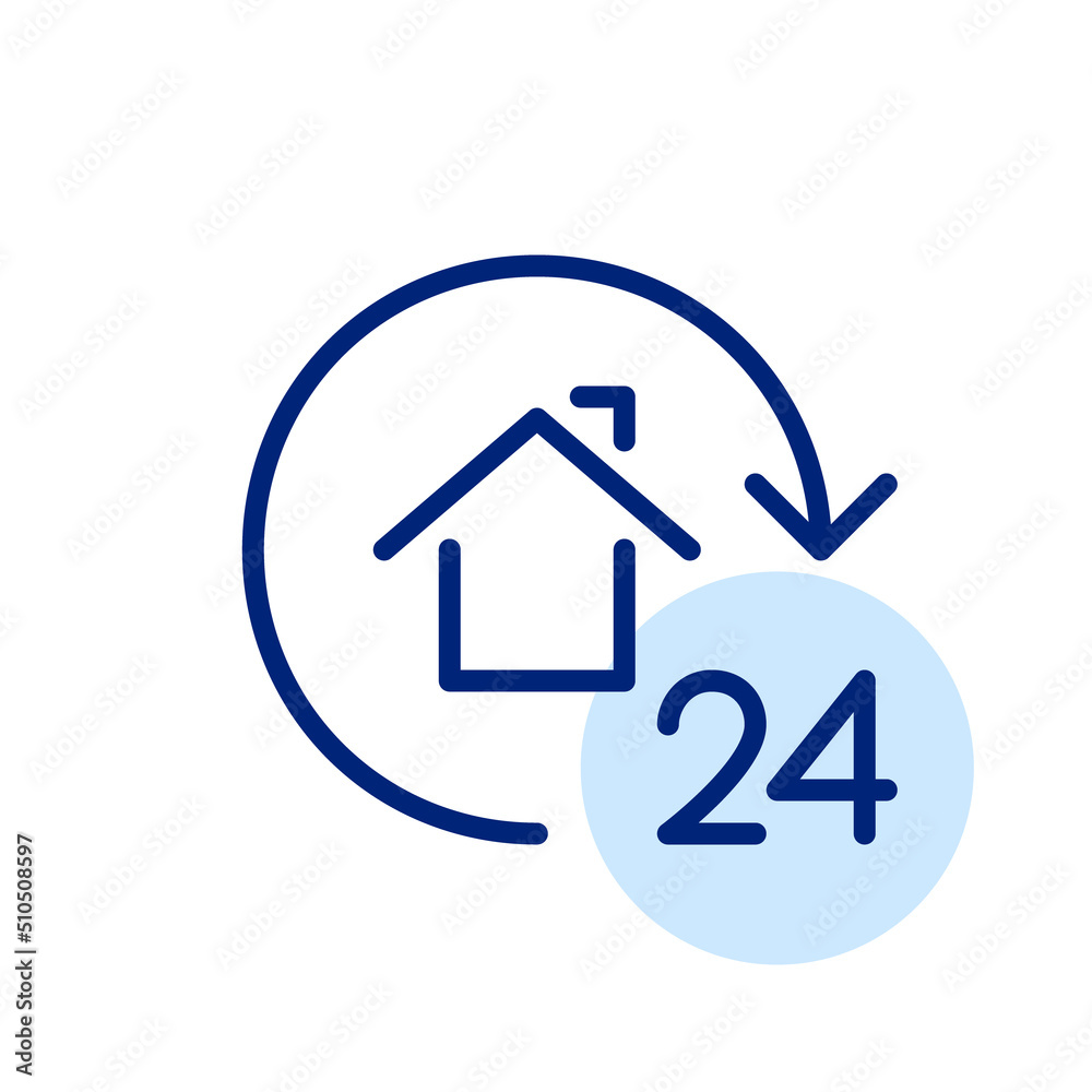 24 hour smart home surveillance and control. Pixel perfect, editable stroke line art icon 24 hour smart home surveillance and control. Pixel perfect, editable stroke line art icon