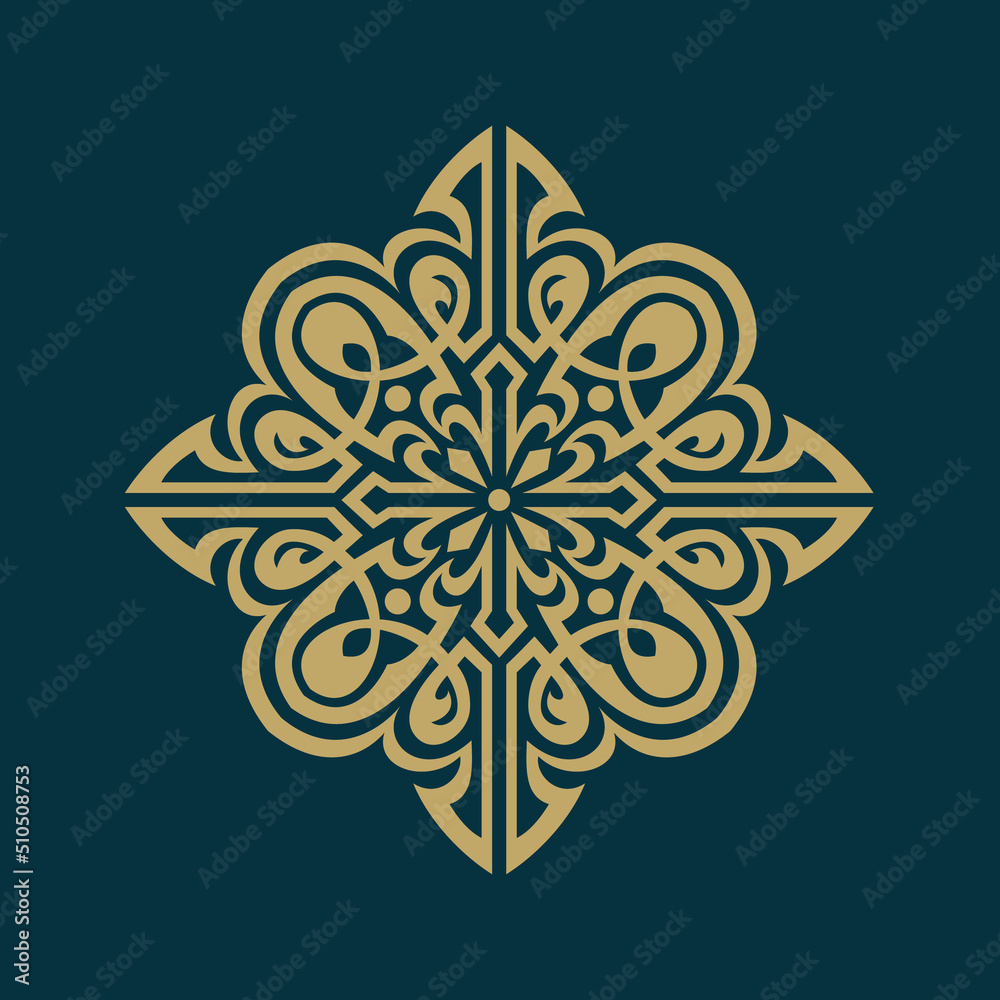 gold mandala with blue background