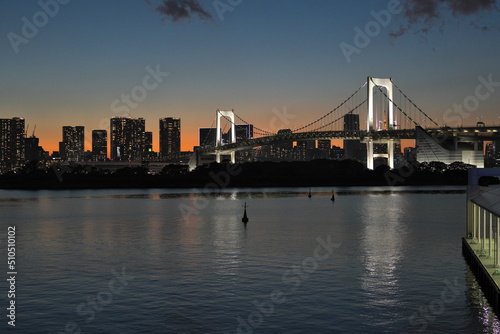 Tokyo,Japan - June 12, 2022: Night view of the Rainbow Bridge in Tokyo 