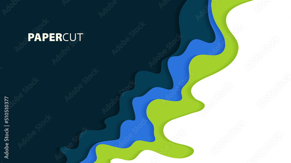 3D paper cut colorful waves on abstract background Vector design layout for business presentations