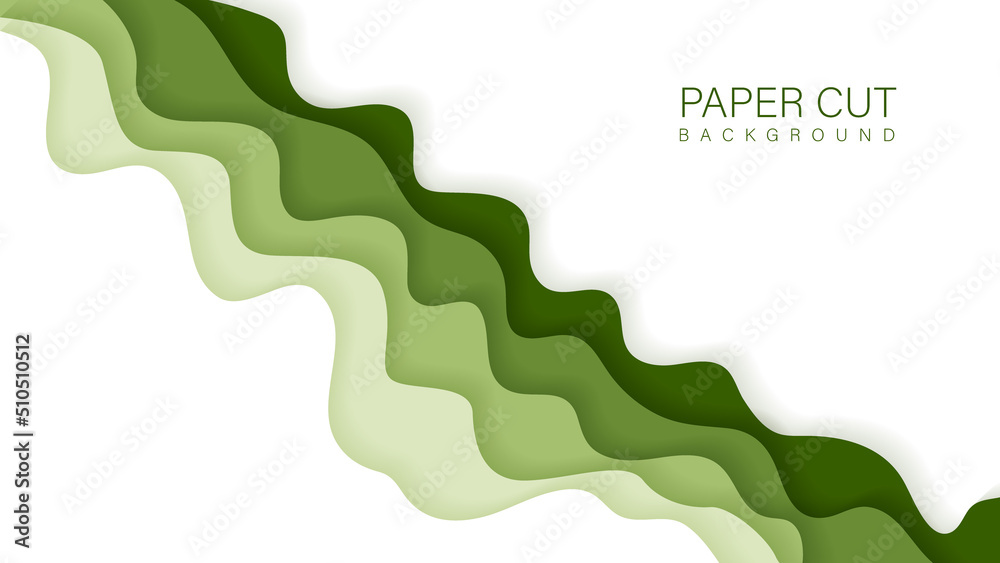 Abstract green wave paper cut background