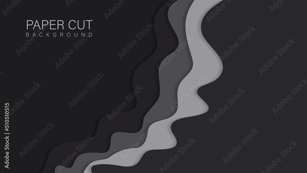 Black paper background cut out Abstract realistic textured paper cut decoration with wavy layers