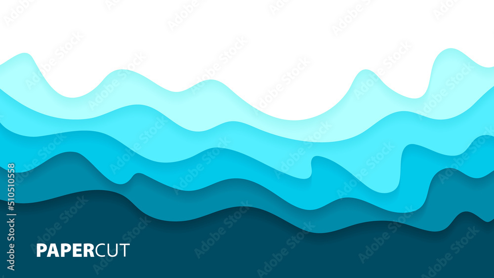 abstract wave blue paper cut background vector illustration