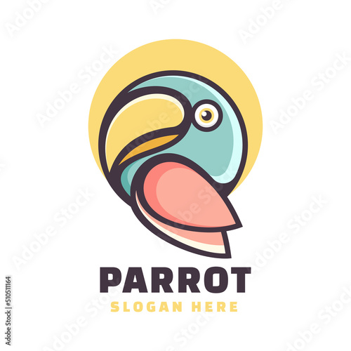 Vector Logo Illustration Parrot Simple Mascot Style.