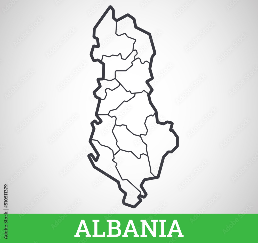 Simple outline map of Albania with regions. Vector graphic illustration. Simple outline map of Albania with regions. Vector graphic illustration.