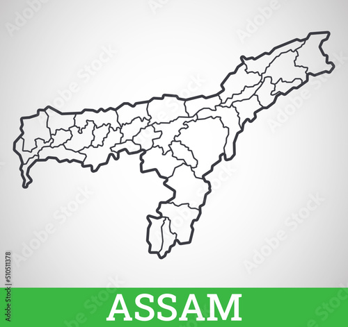 Simple outline map of Assam District, India. Vector graphic illustration.