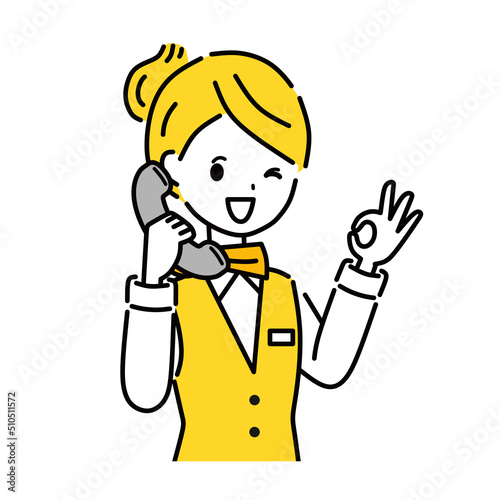 電話　ビジネスウーマン　オペレーター　OKサイン